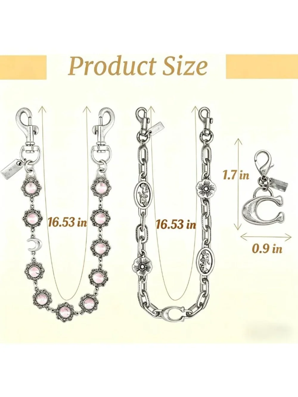 3 Pack Vintage Gold & Silver Bag Charms, Purse Keychains & Wallet Chains for